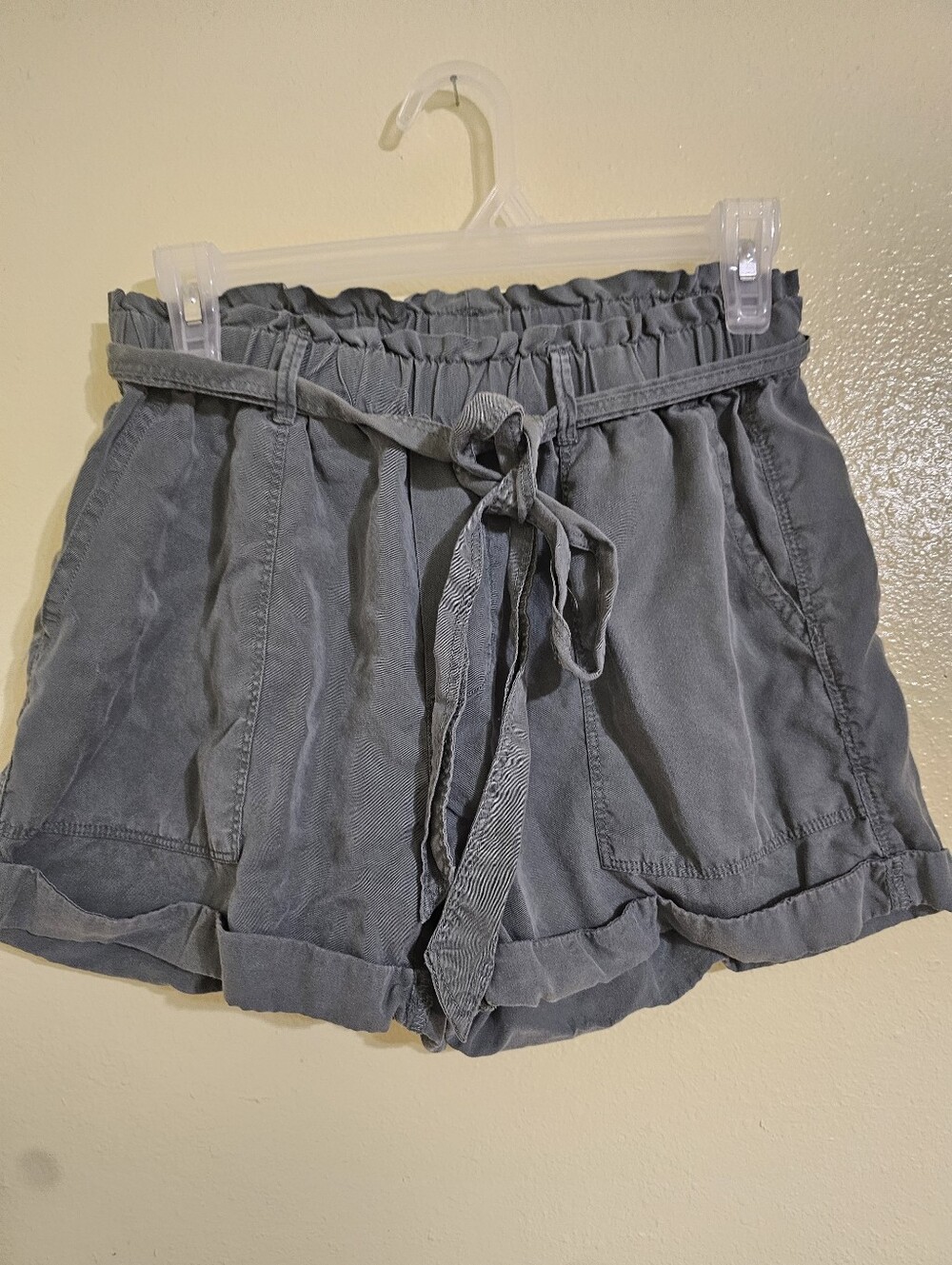 aerie Washed Gray Paperbag Waist Tie Shorts